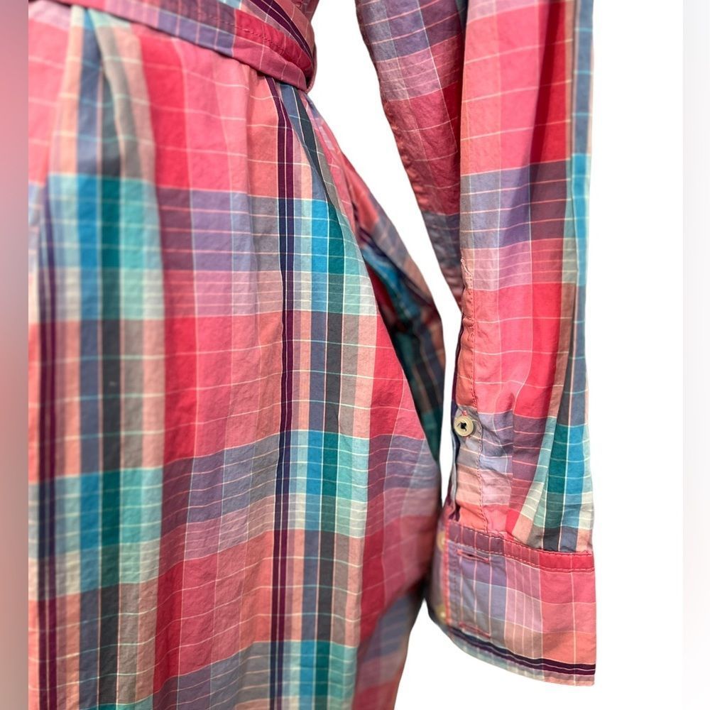 J CREW Classic Fit Crisp Cotton Poplin Shirtdress Pink Blue Plaid plus size 14 - Picture 4 of 7
